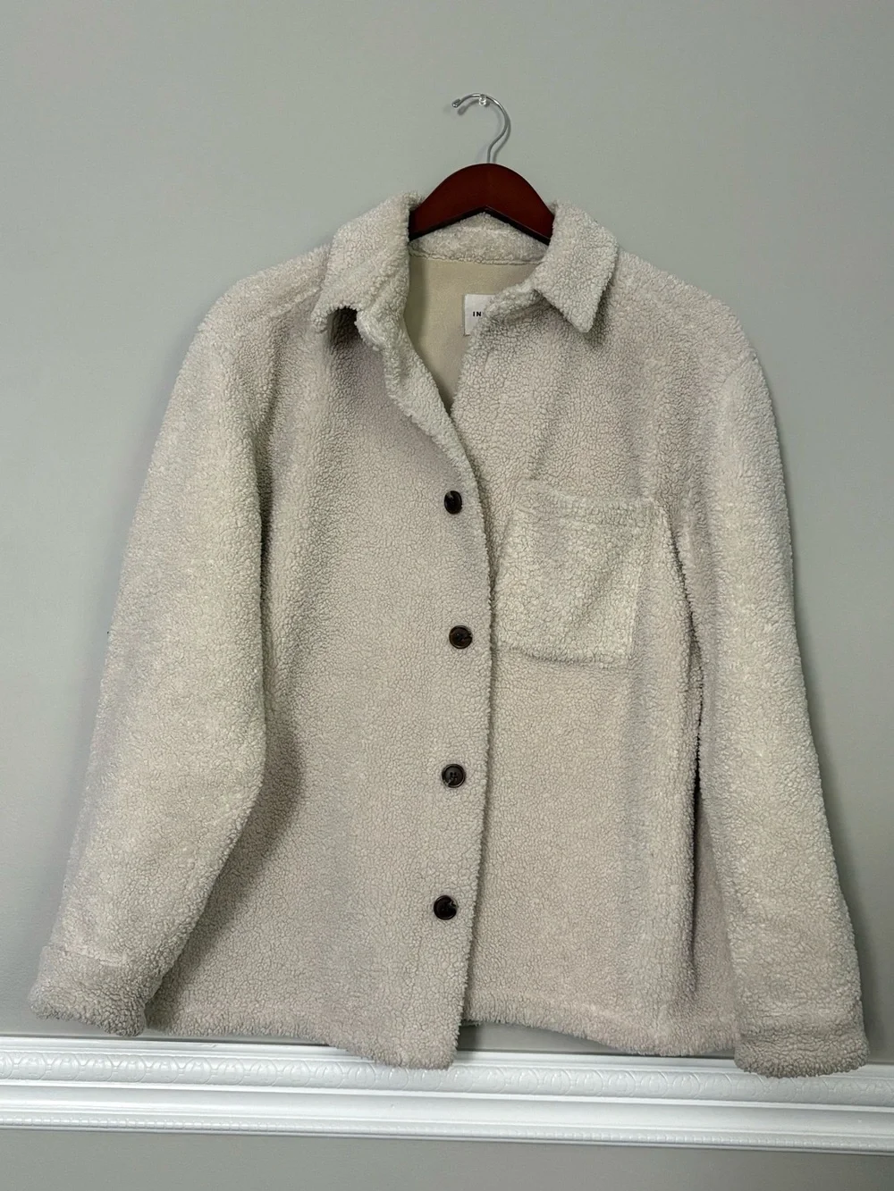 Industry Cream Faux Sherpa Shacket Jacket Medium Oversized Teddy Button Front